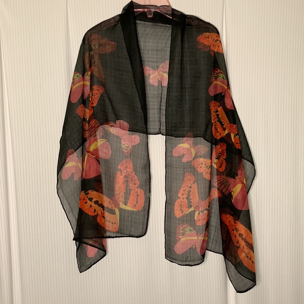 Scarf Sheer Lightweight Black w/ Butterfly Print